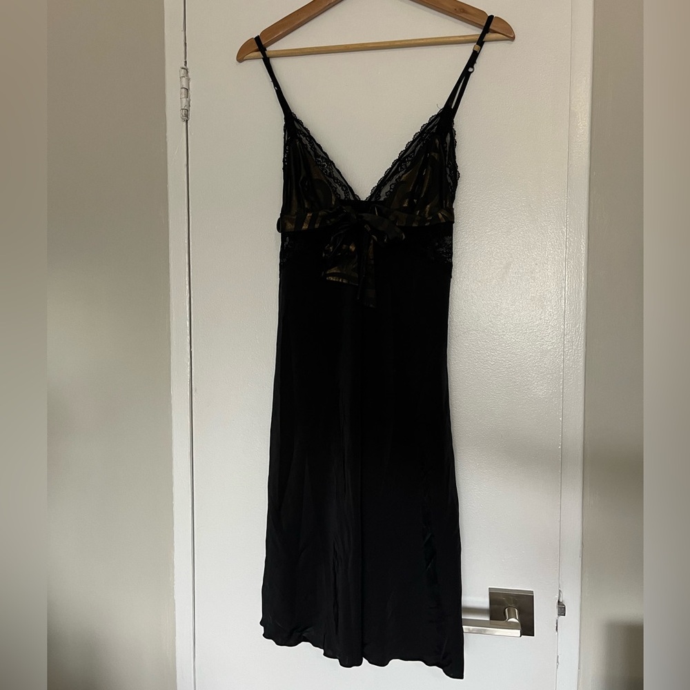 Black Lace-Trim Satin Slip Dress - Women's Intimates size small